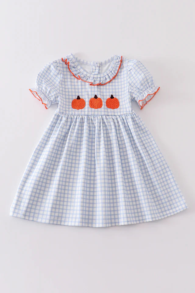 Pumpkin French Knot Plaid Dress
