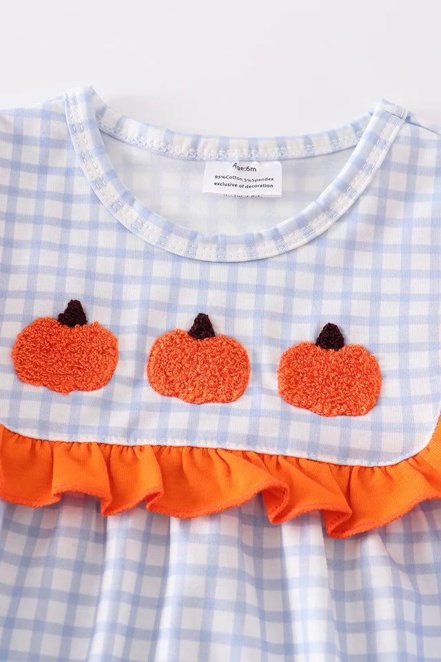 Pumpkin French Knot Plaid Girl Bubble