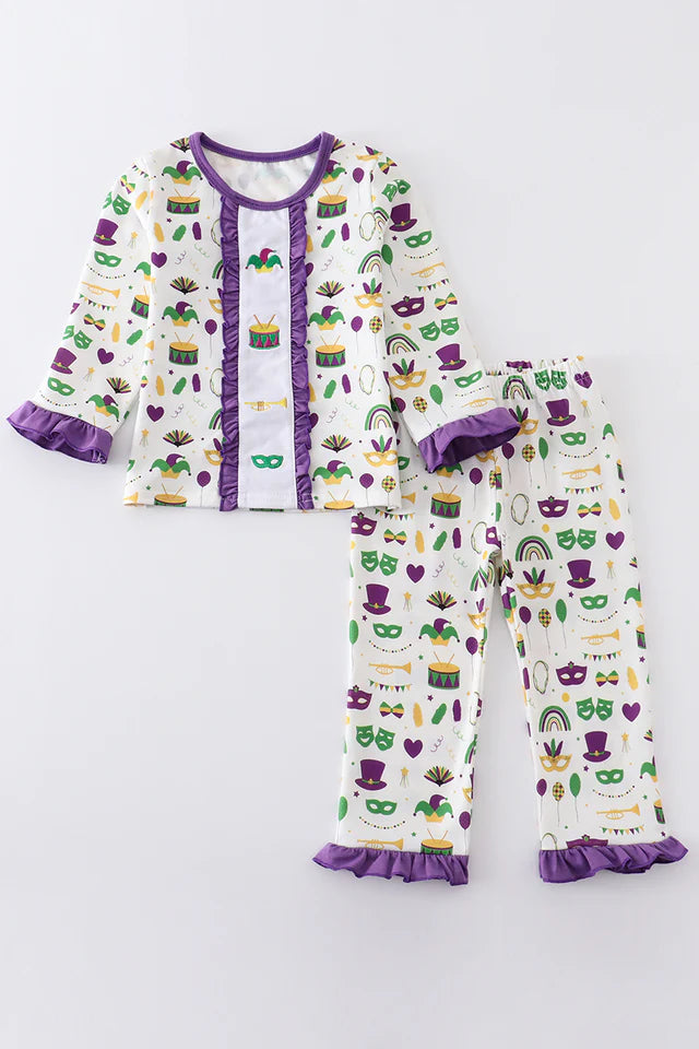 MARDI GRAS EMBROIDERY GIRL PAJAMAS SET