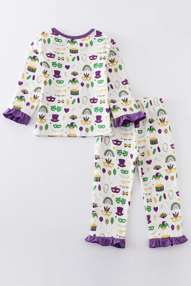 MARDI GRAS EMBROIDERY GIRL PAJAMAS SET
