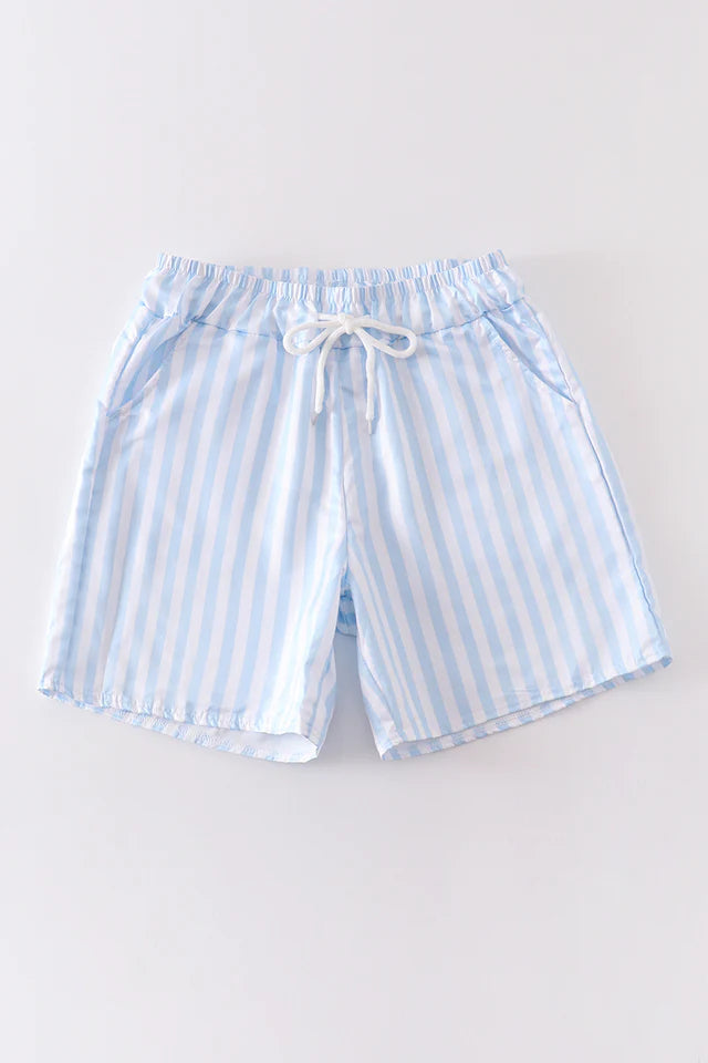 Boys blue and white stripe swim trunks