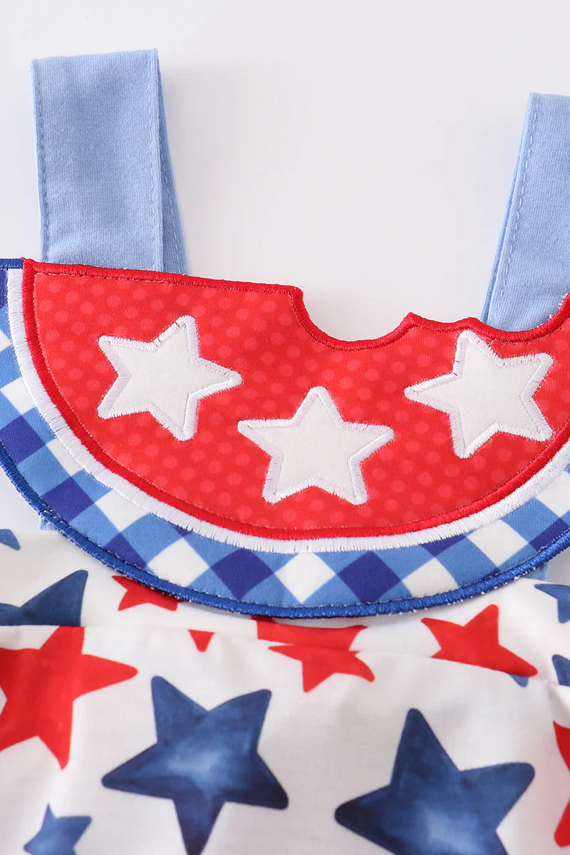 Patriotic Star Print  Watermelon Applique Bubble Set