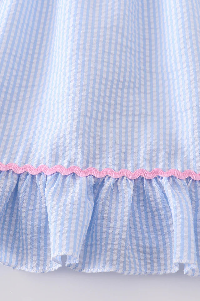 Blue Seersucker whale embroidery dress