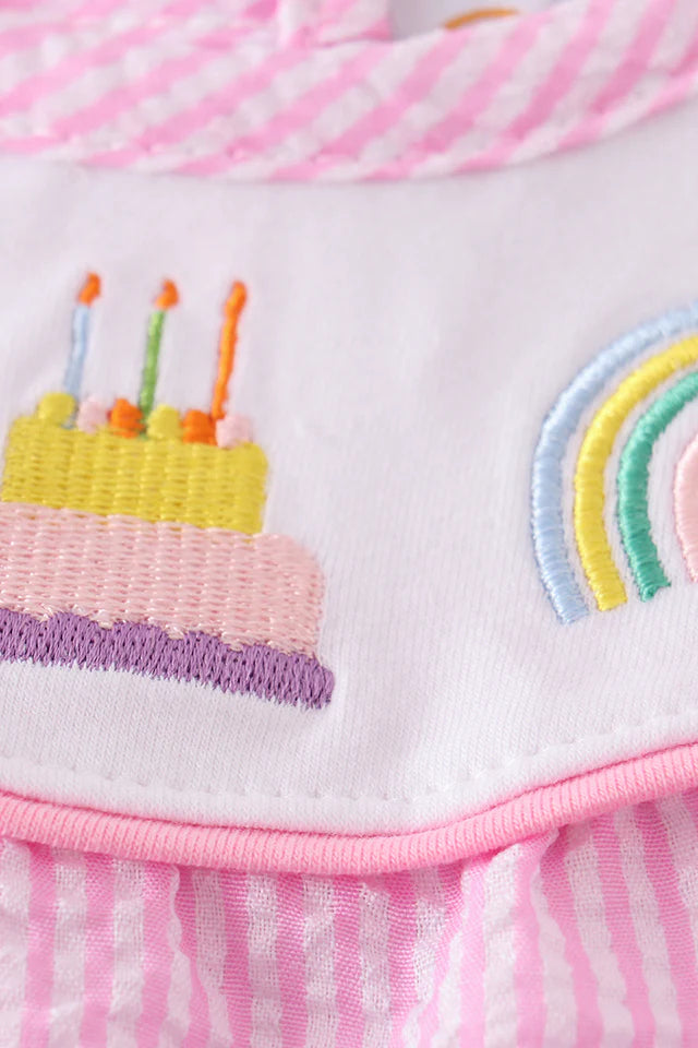 PINK SEERSUCKER BIRTHDAY EMBRIDERY BUBBLE