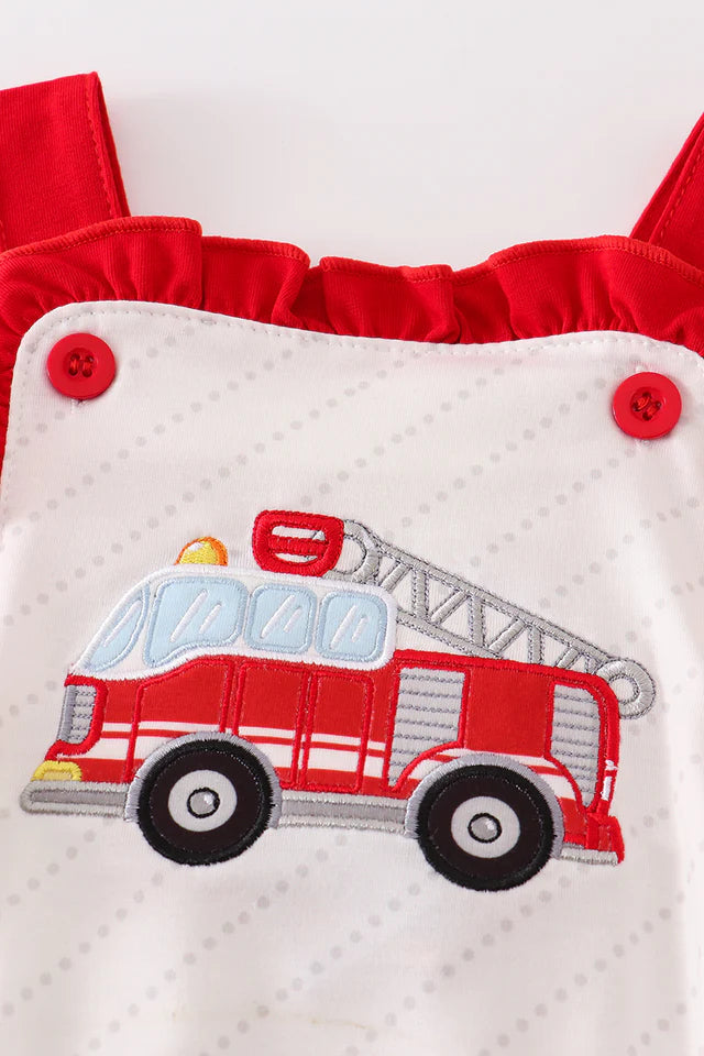 Red fire truck applique girl bubble