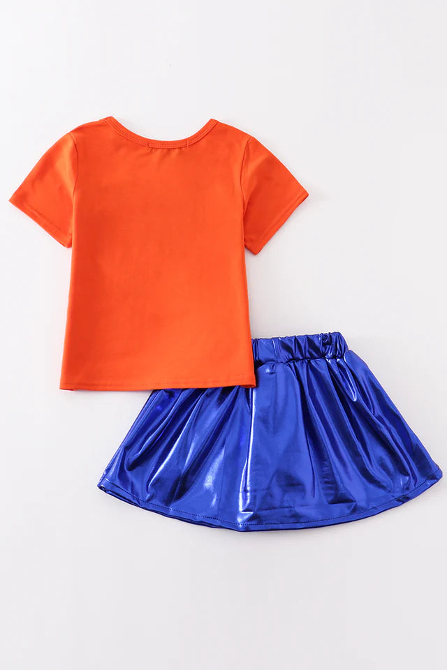 Orange Florida sequin laser skort set