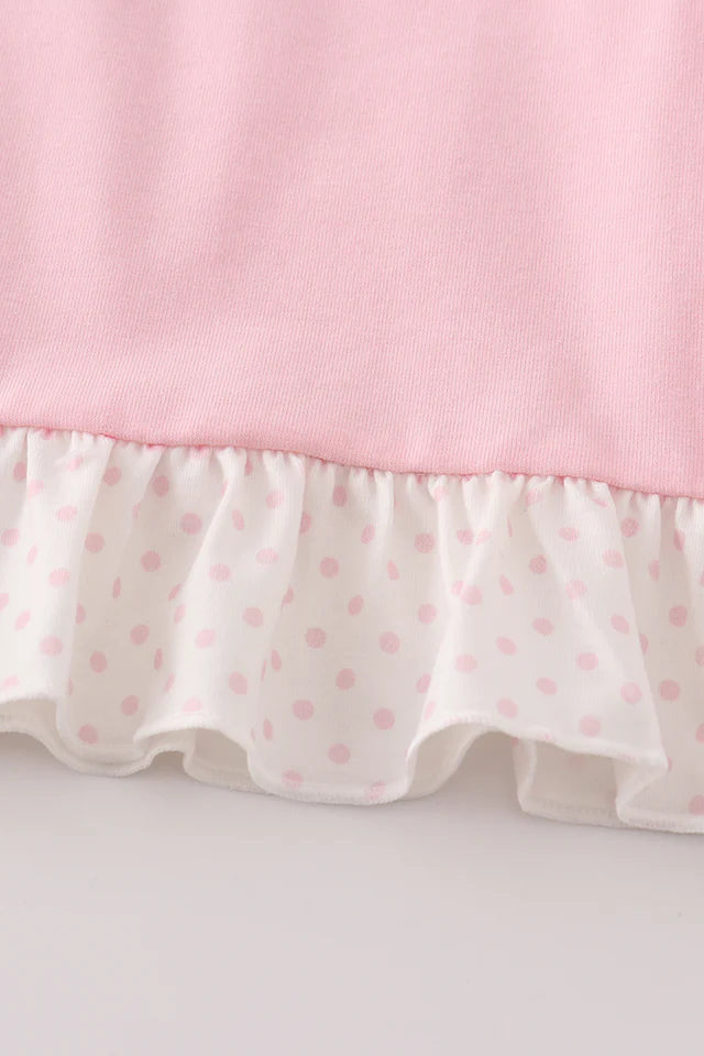 Pink character embroidery girl pullover