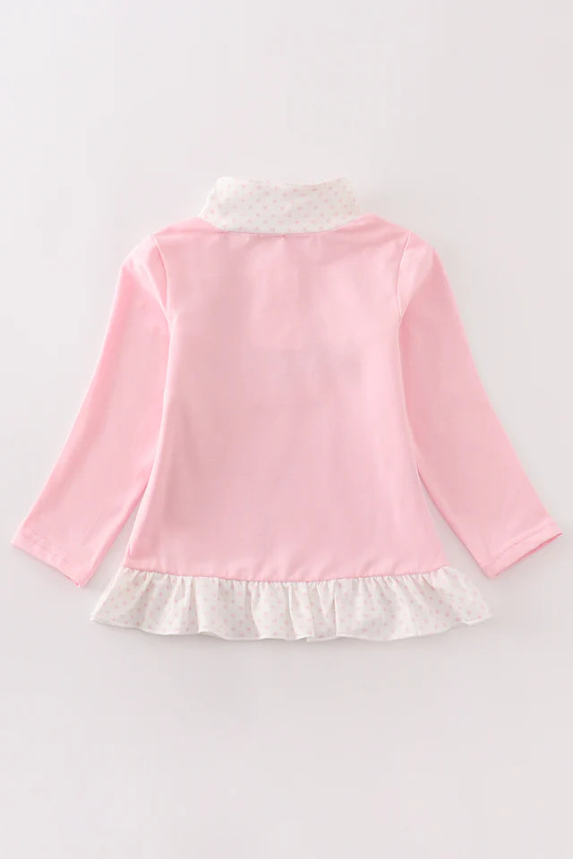 Pink character embroidery girl pullover