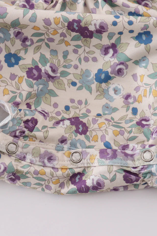Pig floral print applique girl bubble