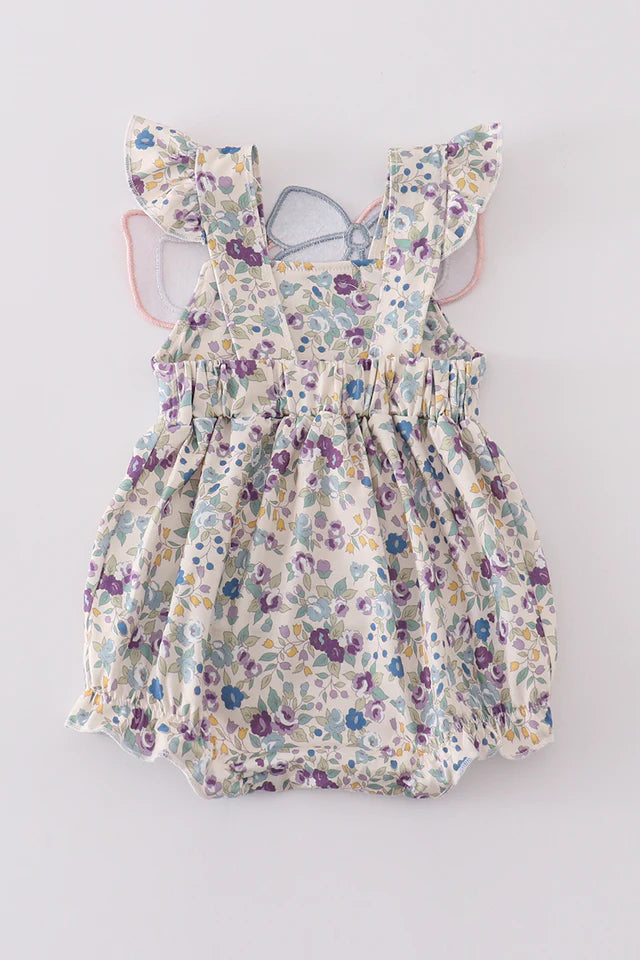 Pig floral print applique girl bubble