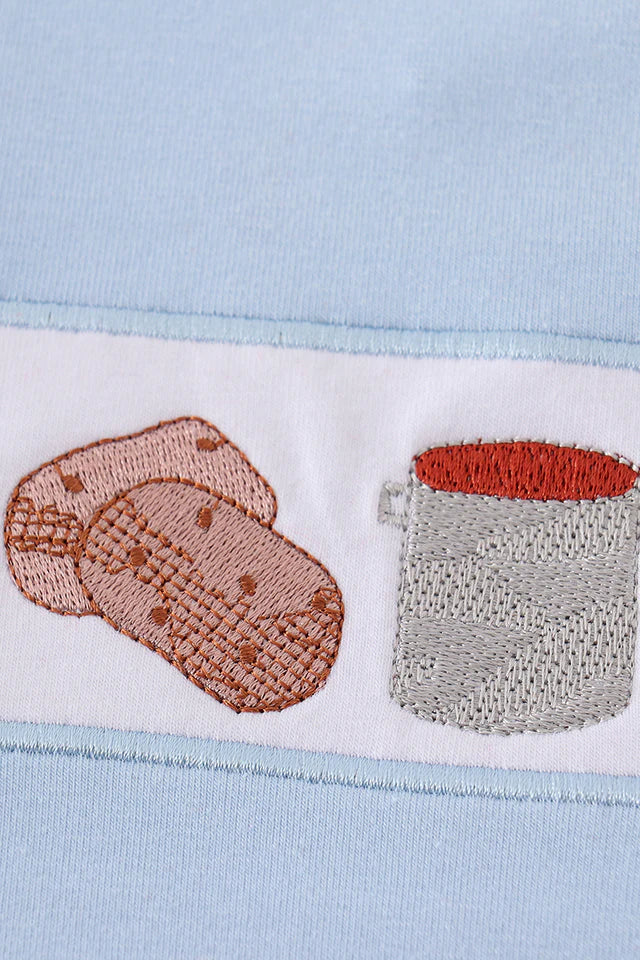 Blue seersucker crayfish embroidery boy set