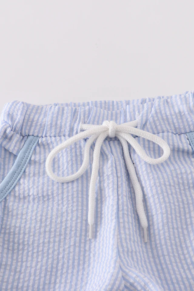 Blue seersucker crayfish embroidery boy set