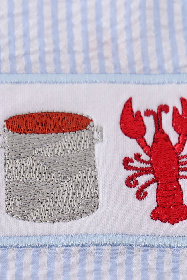 Blue seersucker crayfish embroidery boy bubble