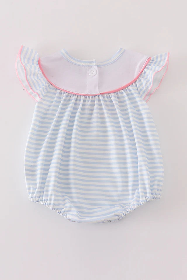 Blue stripe pumpkin french knot girl bubble