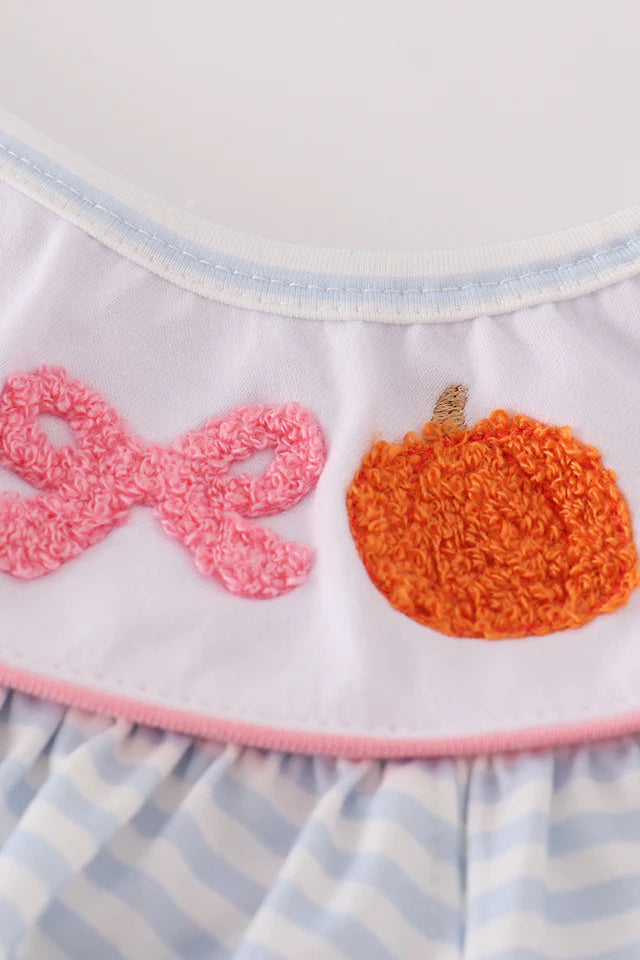 Blue stripe pumpkin french knot girl dress