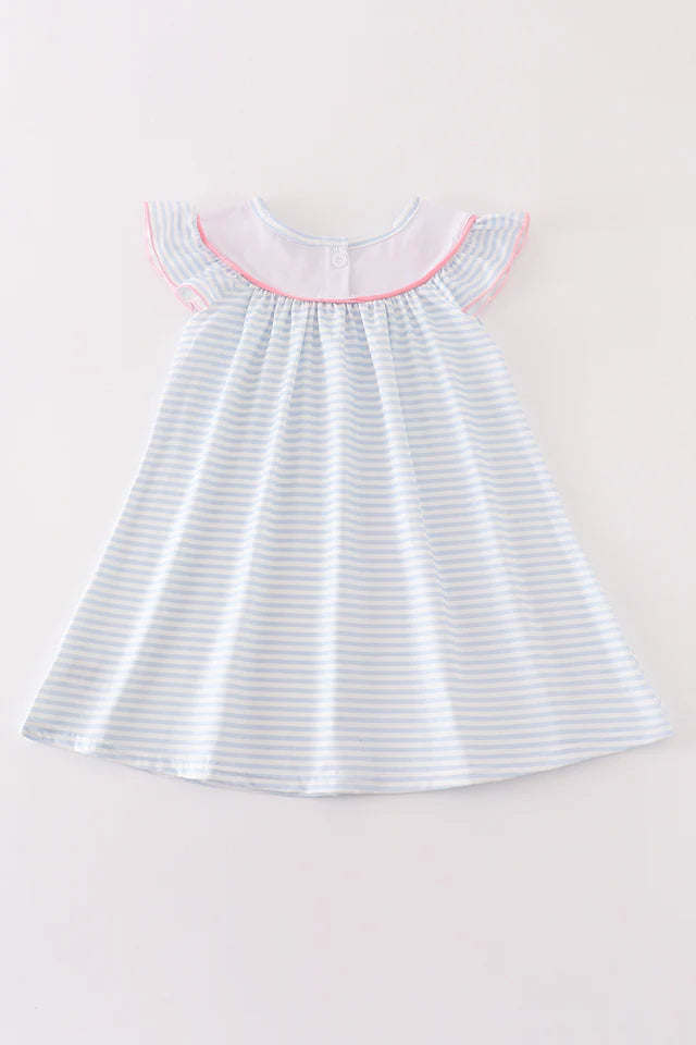 Blue stripe pumpkin french knot girl dress