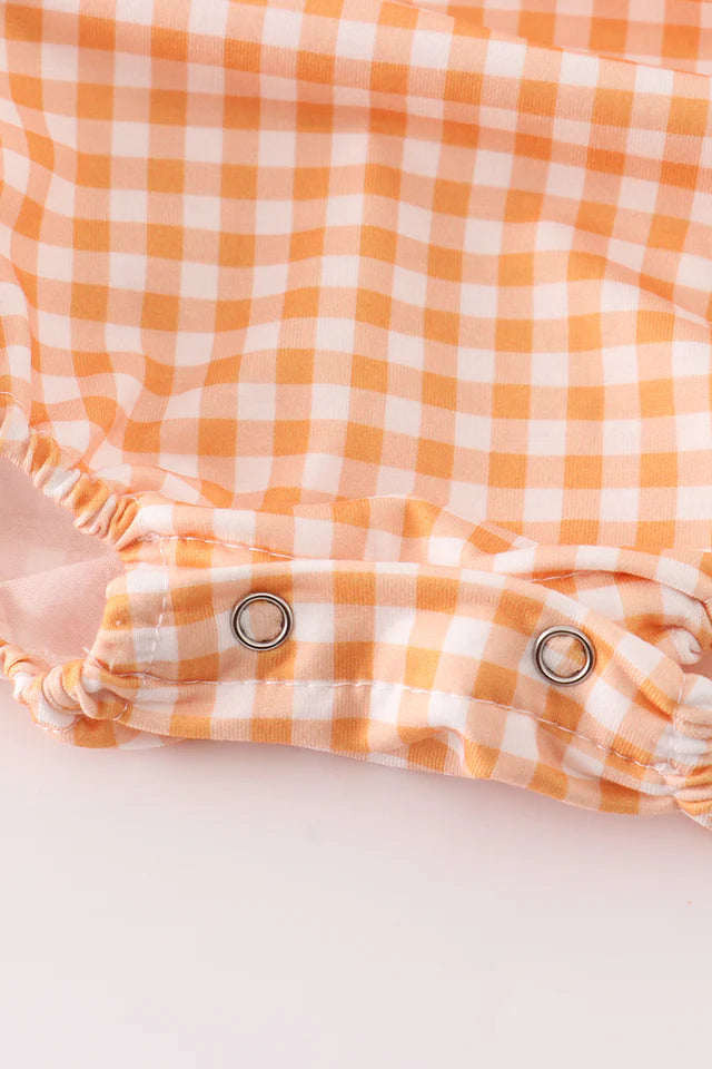 Orange halloween embroidery plaid girl bubble