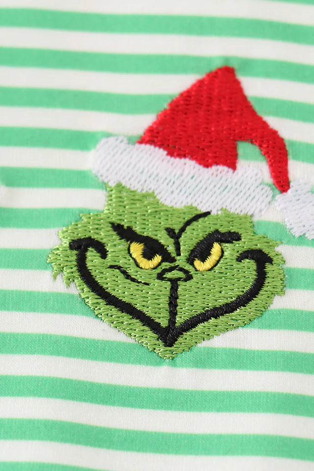Green christmas grinch embroidery boy romper