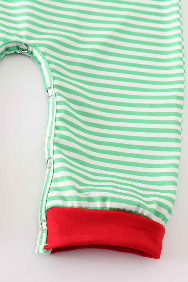 Green christmas grinch embroidery boy romper