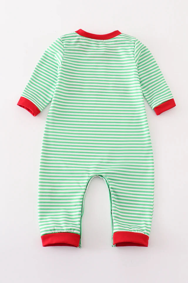 Green christmas grinch embroidery boy romper