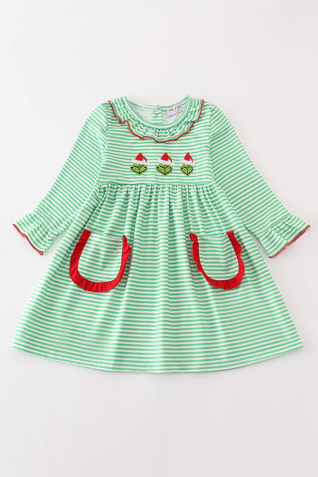 Green christmas grinch embroidery girl dress