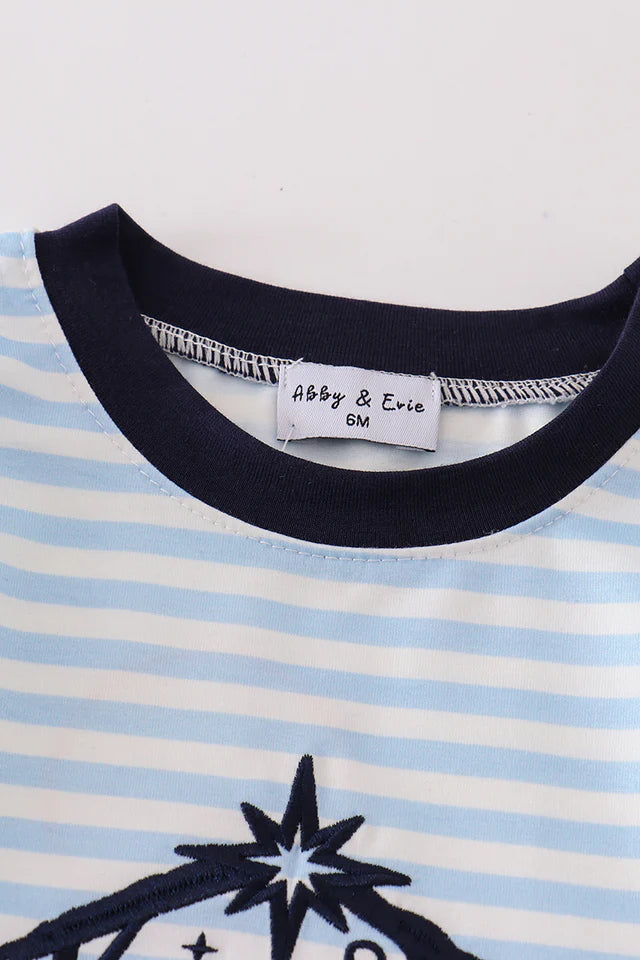 Navy nativity embroidery gingham boy bubble