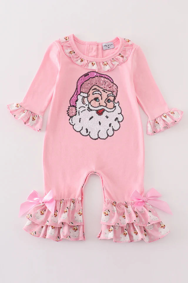 Pink Christmas Santa Claus sequin girl romper