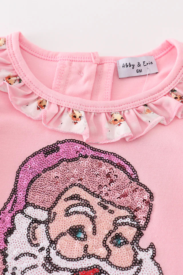 Pink Christmas Santa Claus sequin girl romper