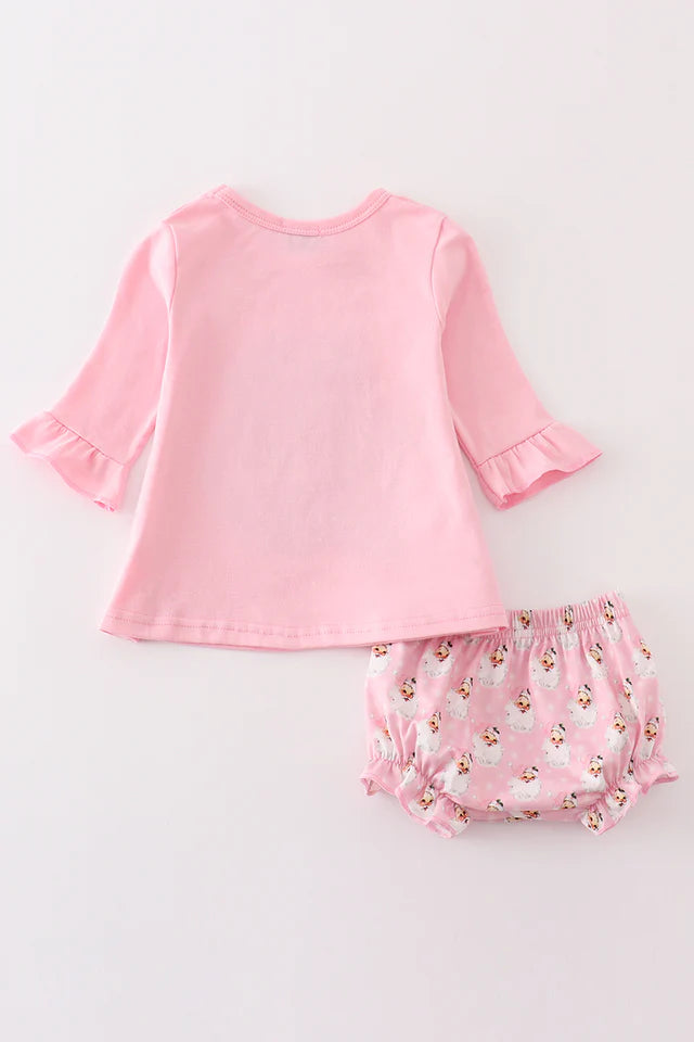 Pink christmas santa claus sequin baby girl set