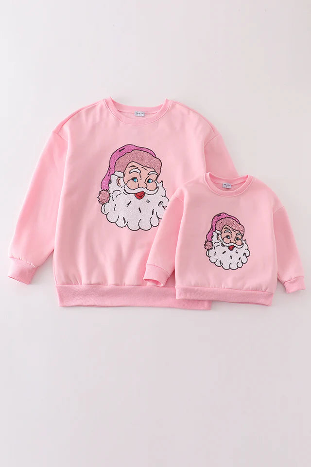 Pink Christmas Santa Claus sequin mom & me sweatshirt
