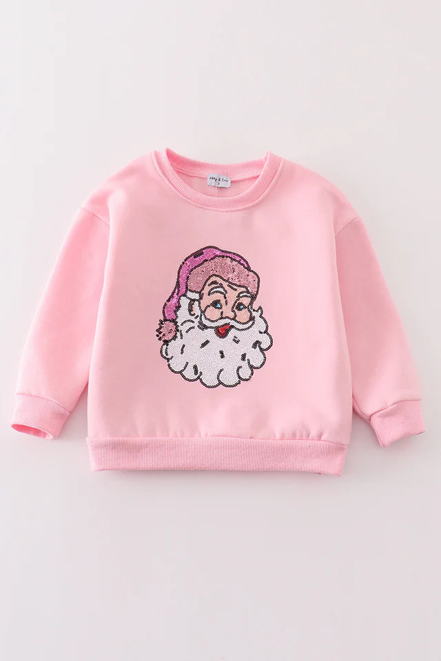 Pink Christmas Santa Claus sequin mom & me sweatshirt