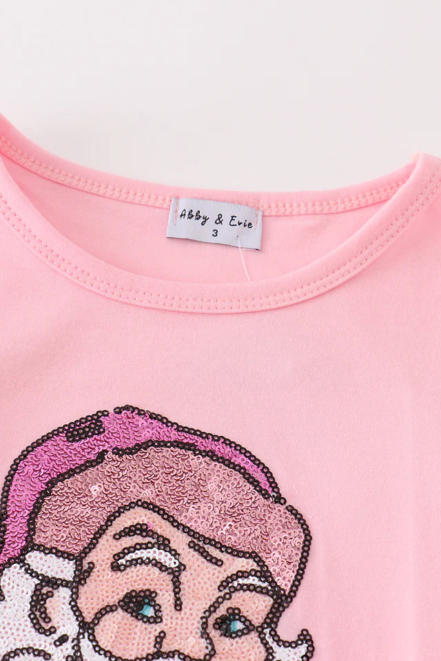 Pink Christmas Santa sequin girl set