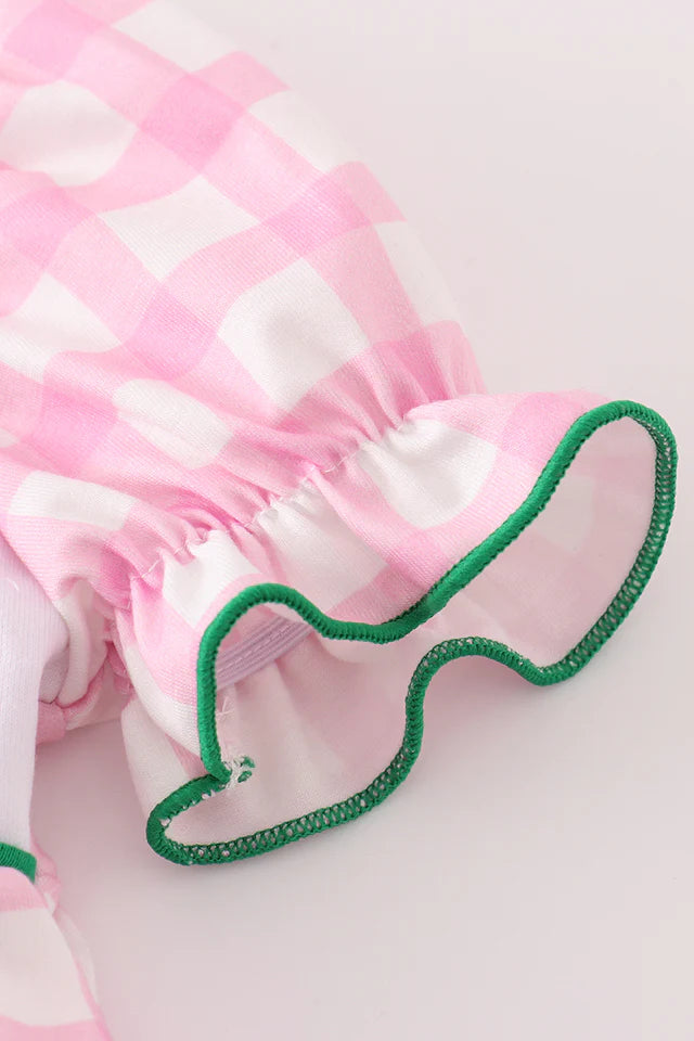 Pink christmas tree french knot baby set