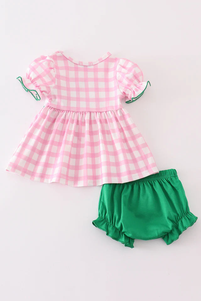 Pink christmas tree french knot baby set