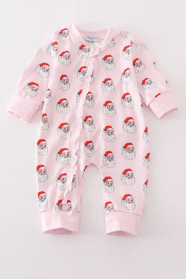 Pink christmas santa claus zipper girl romper