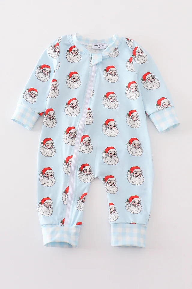 Blue christmas santa claus zipper unisex romper