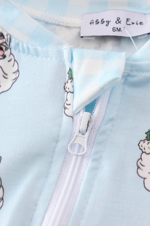 Blue christmas santa claus zipper unisex romper