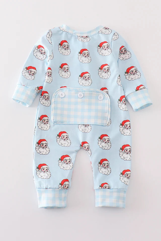 Blue christmas santa claus zipper unisex romper