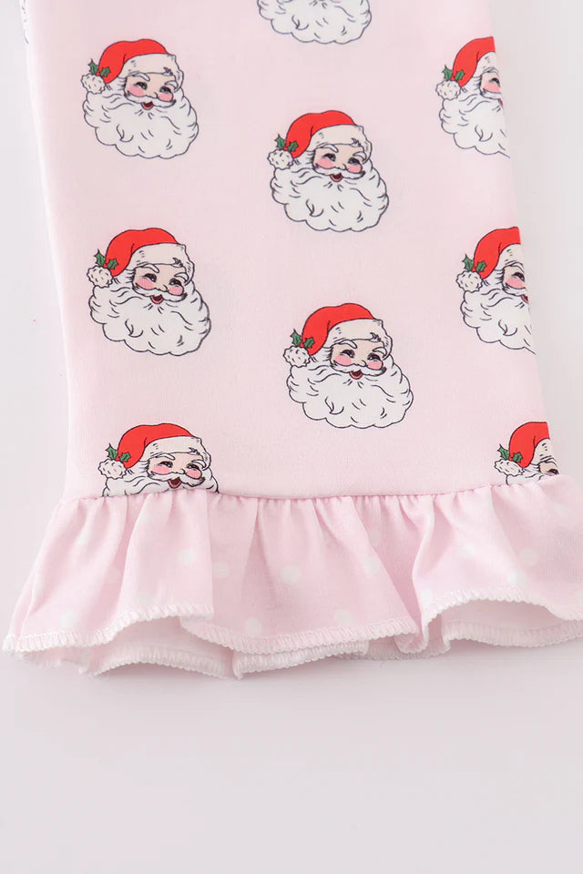 Pink Christmas Santa claus print girl pajamas set