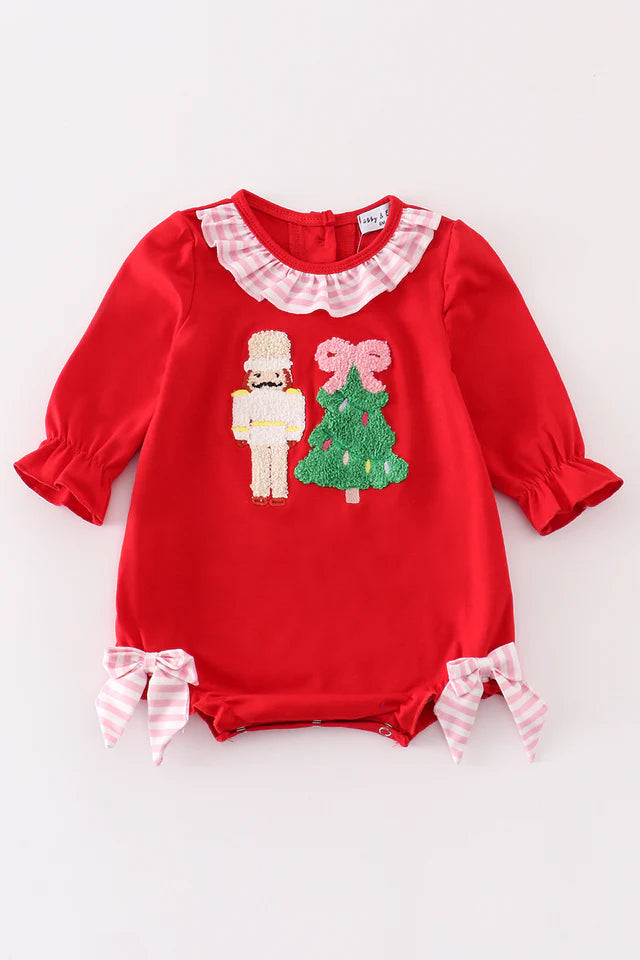 Red christmas nutcracker french knot girl bubble