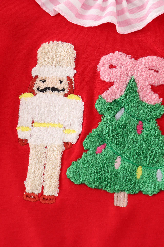 Red christmas nutcracker french knot girl bubble