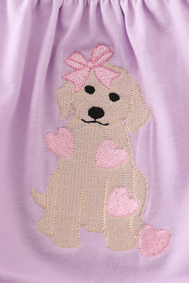 Purple puppy embroidery girl bloomer set