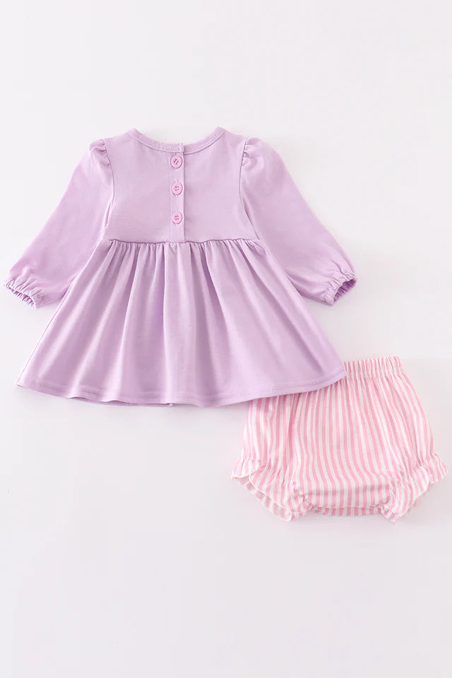 Purple puppy embroidery girl bloomer set