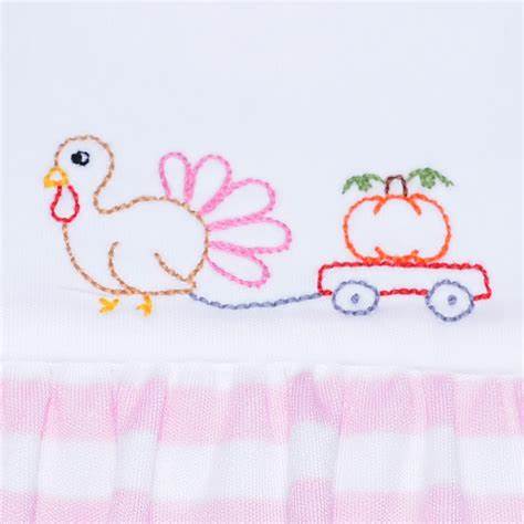 Pink Striped Knit Turkey Pulling Pumpkins Dress