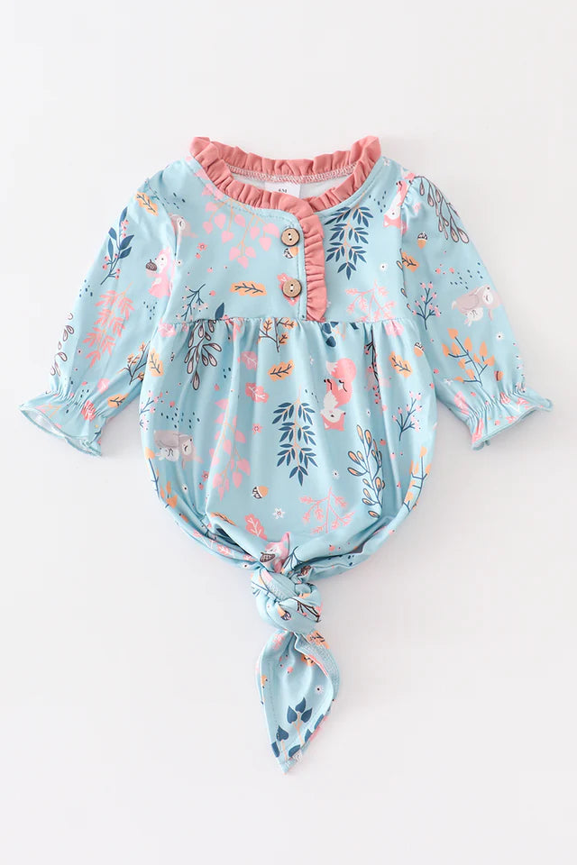 BLUE FLORAL PRINT BABY GOWN