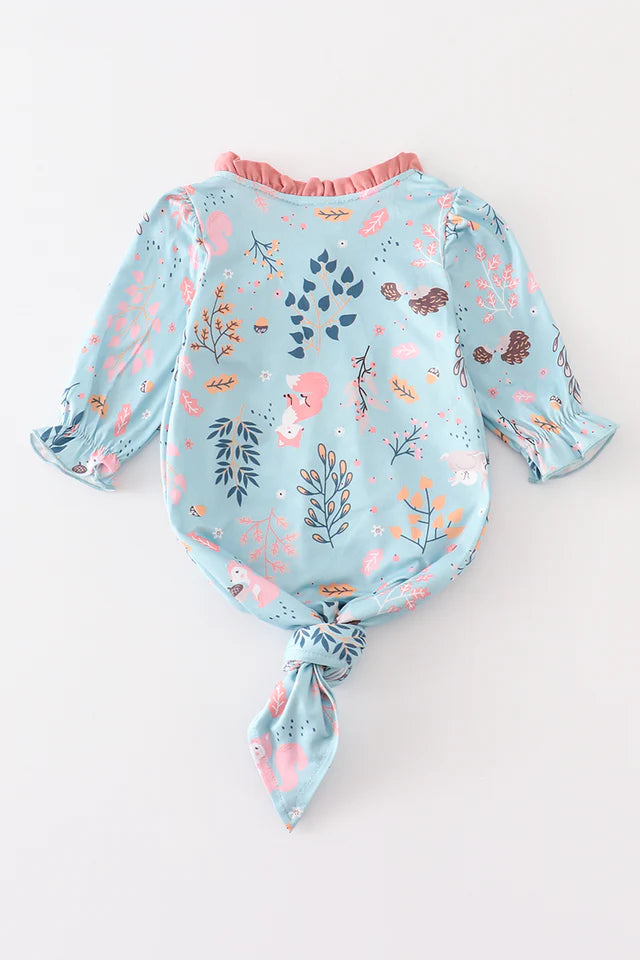 BLUE FLORAL PRINT BABY GOWN
