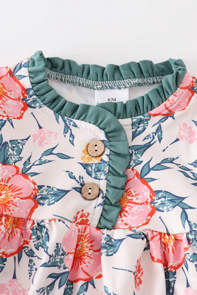 GREEN FLORAL PRINT BABY GOWN