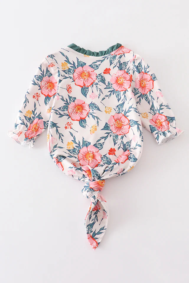 GREEN FLORAL PRINT BABY GOWN