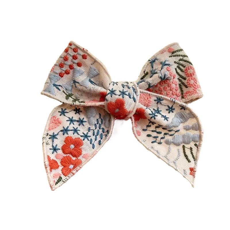 Embroidered Flower Bow Large