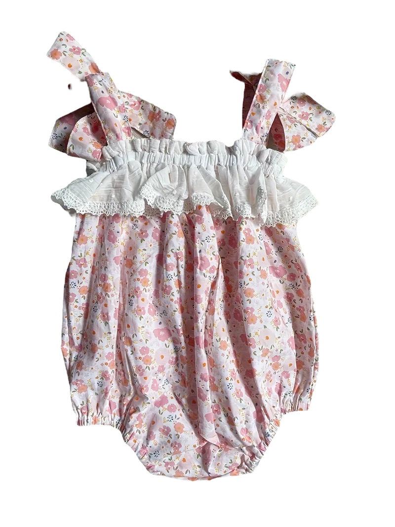 Floral Bubble with shoulder ties and lace trim